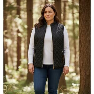 Kenneth Cole Black Quilted Vest Sleeveless Zip Pockets Size 2X PLUS